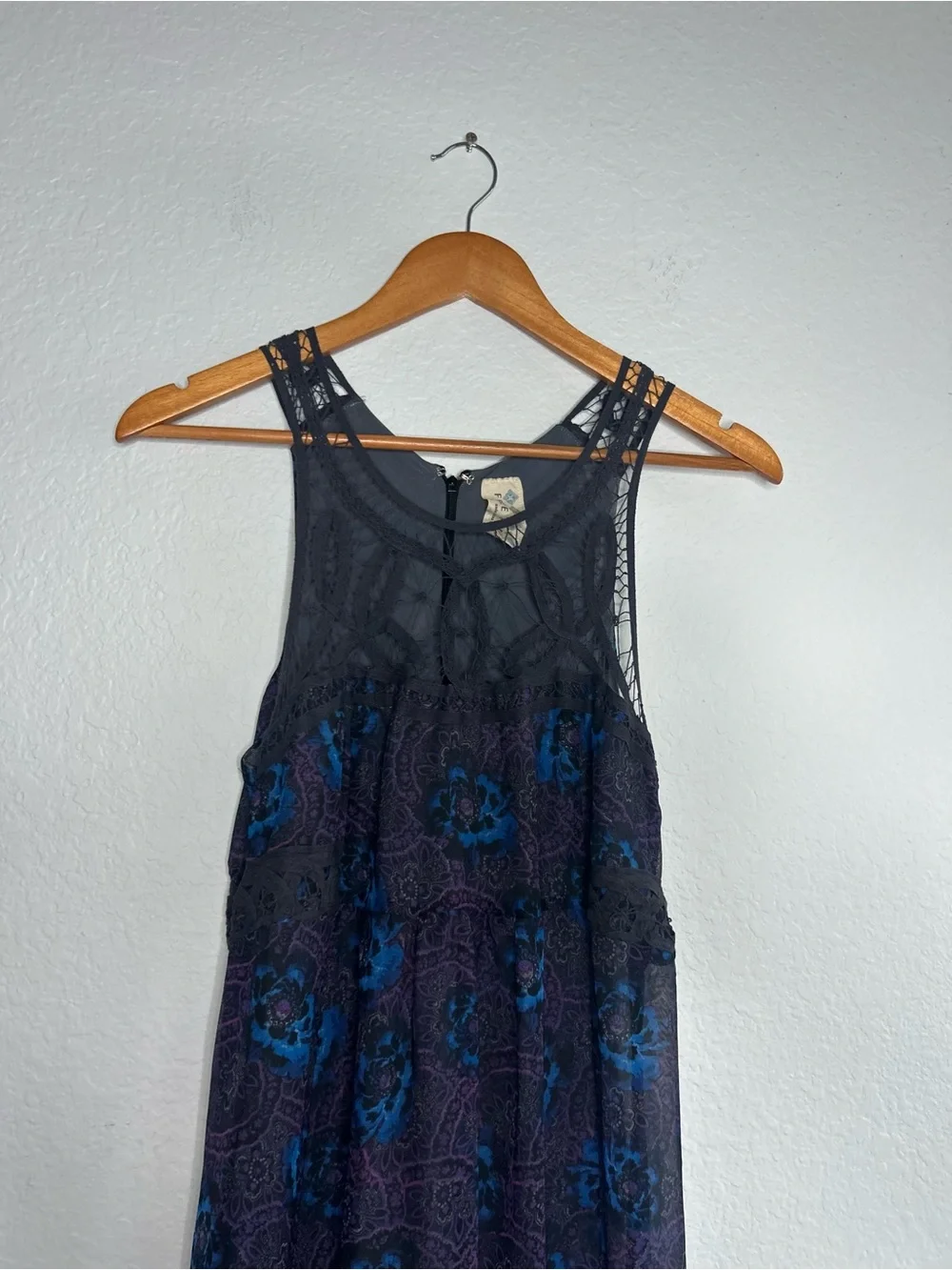 Free People Blue Black Purple Hi-Low Dress, Size 6
